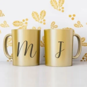 Taza para sublimación cerámica dorada/plateada con caja 11 oz.