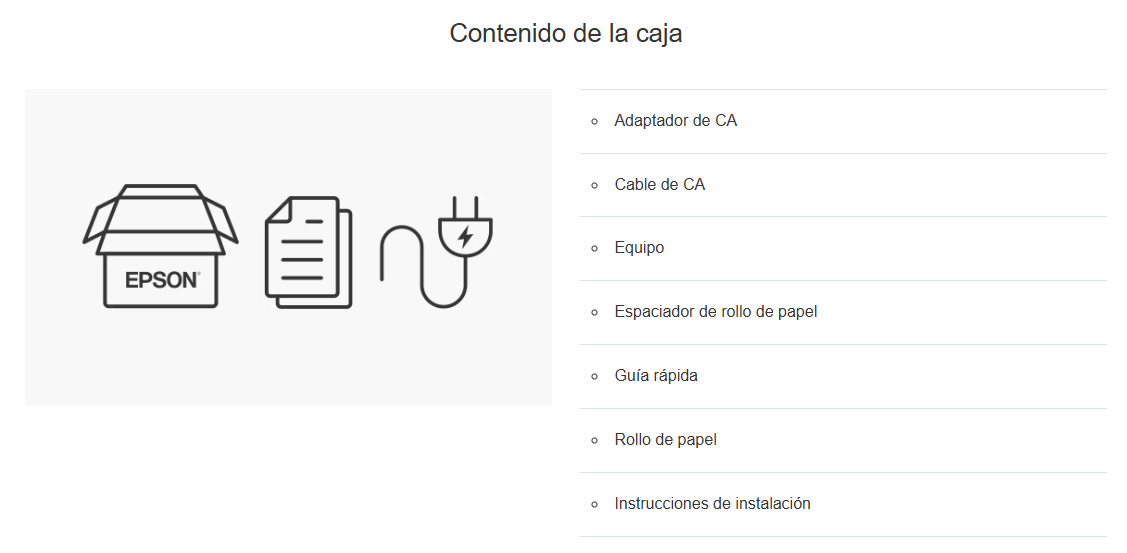 Contenido de la caja impresora de sublimación Epson F-500